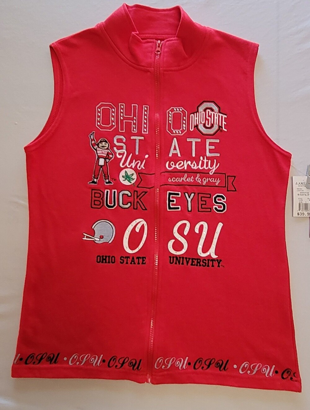 Ohio State Buckeyes Vest Womens M Red Full Zip Sleeveless NWT OSU Rhinestone